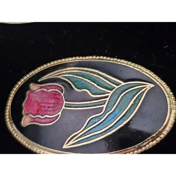 Vintage Tulip Enamel Earrings Clasp 80s‎ - Picture 3 of 4